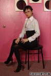 Chinese ProDomme wearing sheer pantyhose at Fetish Fortress