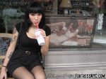 Chinese ProDomme wearing sheer pantyhose at Fetish Fortress